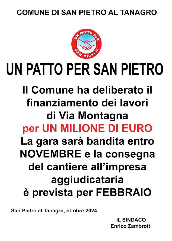 Il comune ha deliberato il finanziamento dei lavori di Via Montagna.